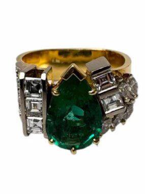 2.42ct Natural Emerald 1.15ct Diamond 18K Gold Statement Ring 11.3g
